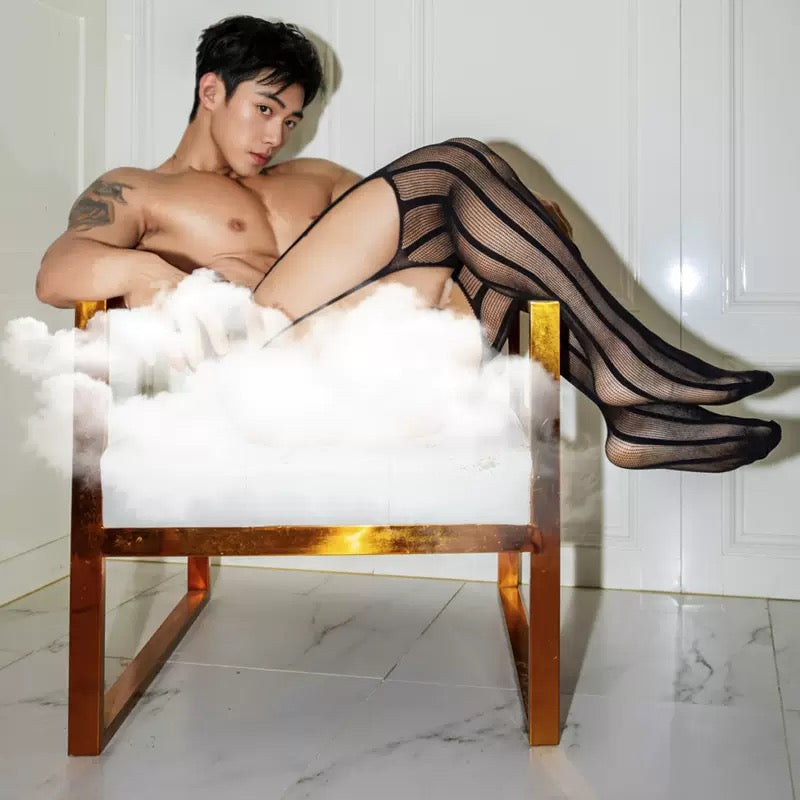 Lace braided striped stockings